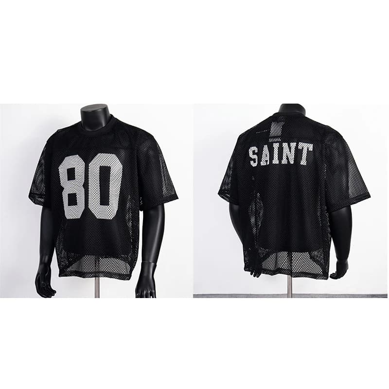 T-shirt en maille ajourée Saint Hollowed-out pour homme, imprimé lettre n°80, respirant, décontracté