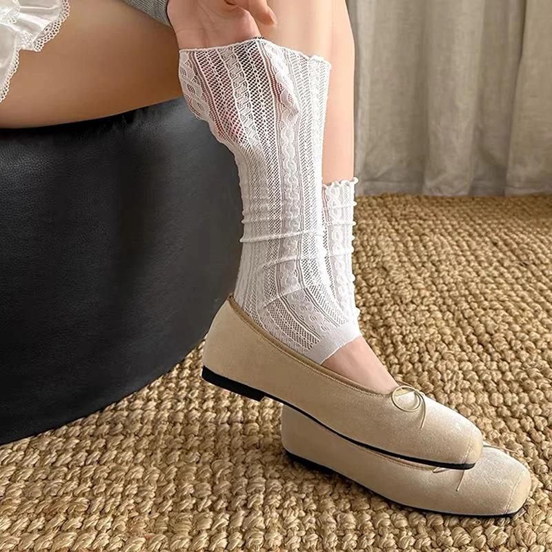 Leggings en dentelle style ballet, chauffe-jambes en maille, chaussettes Kawaii Lolita pour femmes e