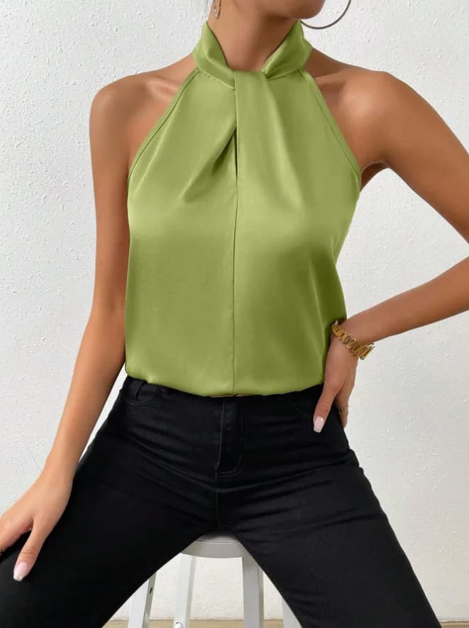 Gilet en Satin pour femmes, col licou, 20 couleurs, Sexy, élégant, haut tendance, bureau, col roulé,