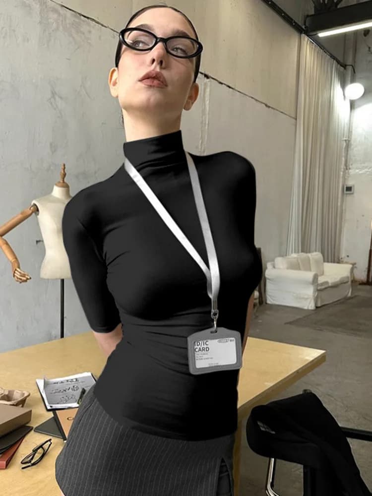 Haut à col roulé pour femmes, décontracté, confortable, demi-manches, à la mode, blanc, noir, vêteme