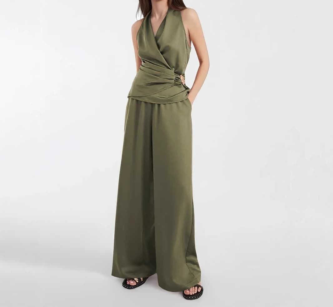 Ensemble deux pièces : Gilet sans manches et pantalon taille haute à jambes larges, nouvelle collect