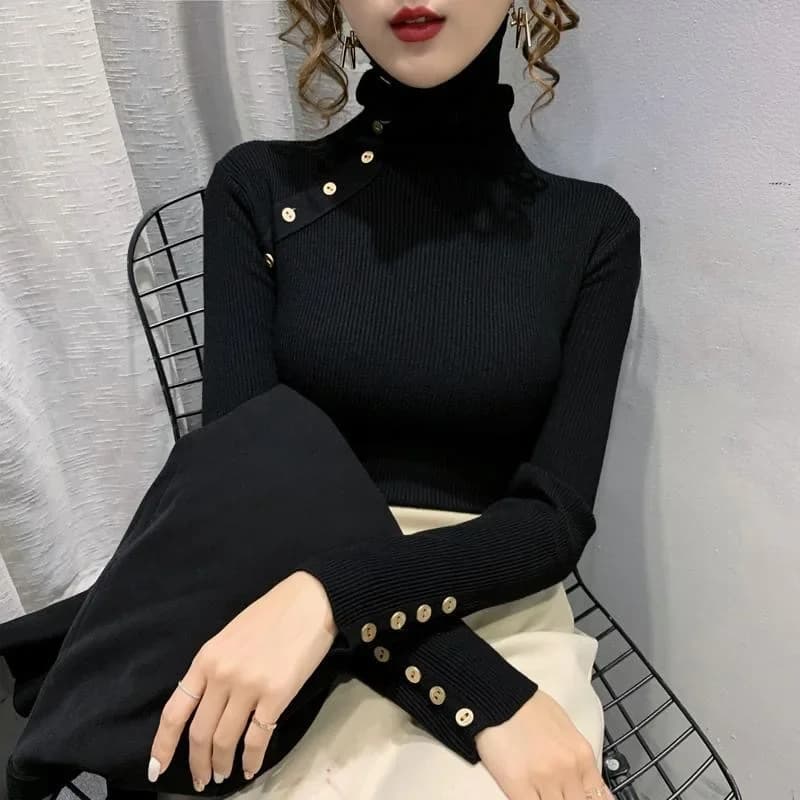 Pull-Over Chaud de Couleur Unie pour Femme, Chemises à la Mode, Slim Fit, Nouvelle Collection Automn