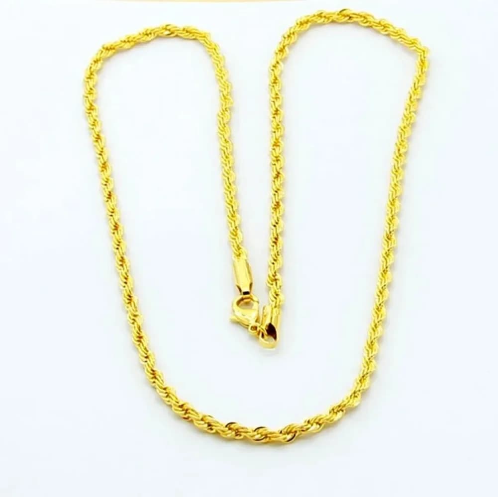Collier en or 18 carats de haute qualité, noble, torsadé, 3 mm, torsadé, électroplaqué, pour homme e