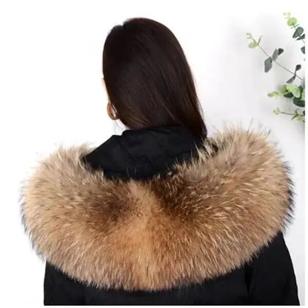 Véritable col de fourrure de raton laveur naturel hiver femmes manteau à capuche solide foulards col