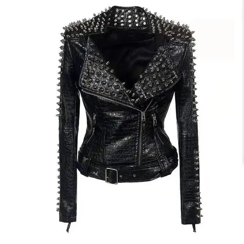 Manteau en cuir PU veste à manches longues mode femmes punk Rock cuir noir hiver multi rivet vêtemen