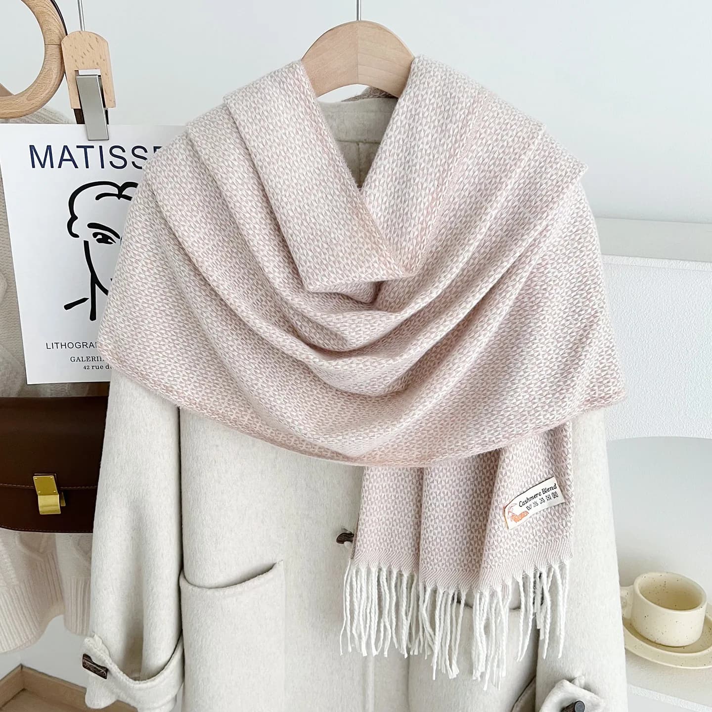 Écharpe chaude à pampilles et points de flocon de neige pour femme, tricotée épaisse, polyvalente, c