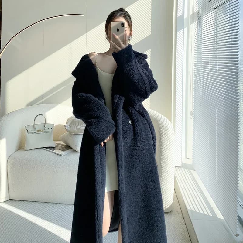 Manteau d'hiver ours en peluche pour femme, manteau mi-long en velours de chameau/fibre de velours d