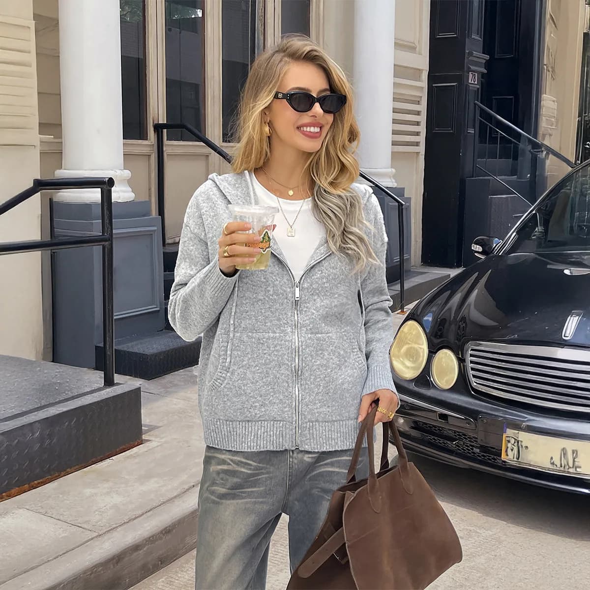Sweat-shirt zippé à manches longues pour femmes, couleur unie, vacances, automne/hiver 2025
