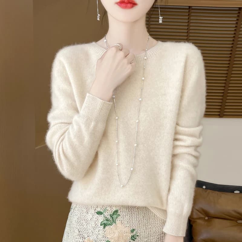 Femmes 100% laine mérinos pull nouvelle mode col rond hauts pull basique automne hiver femme cachemi