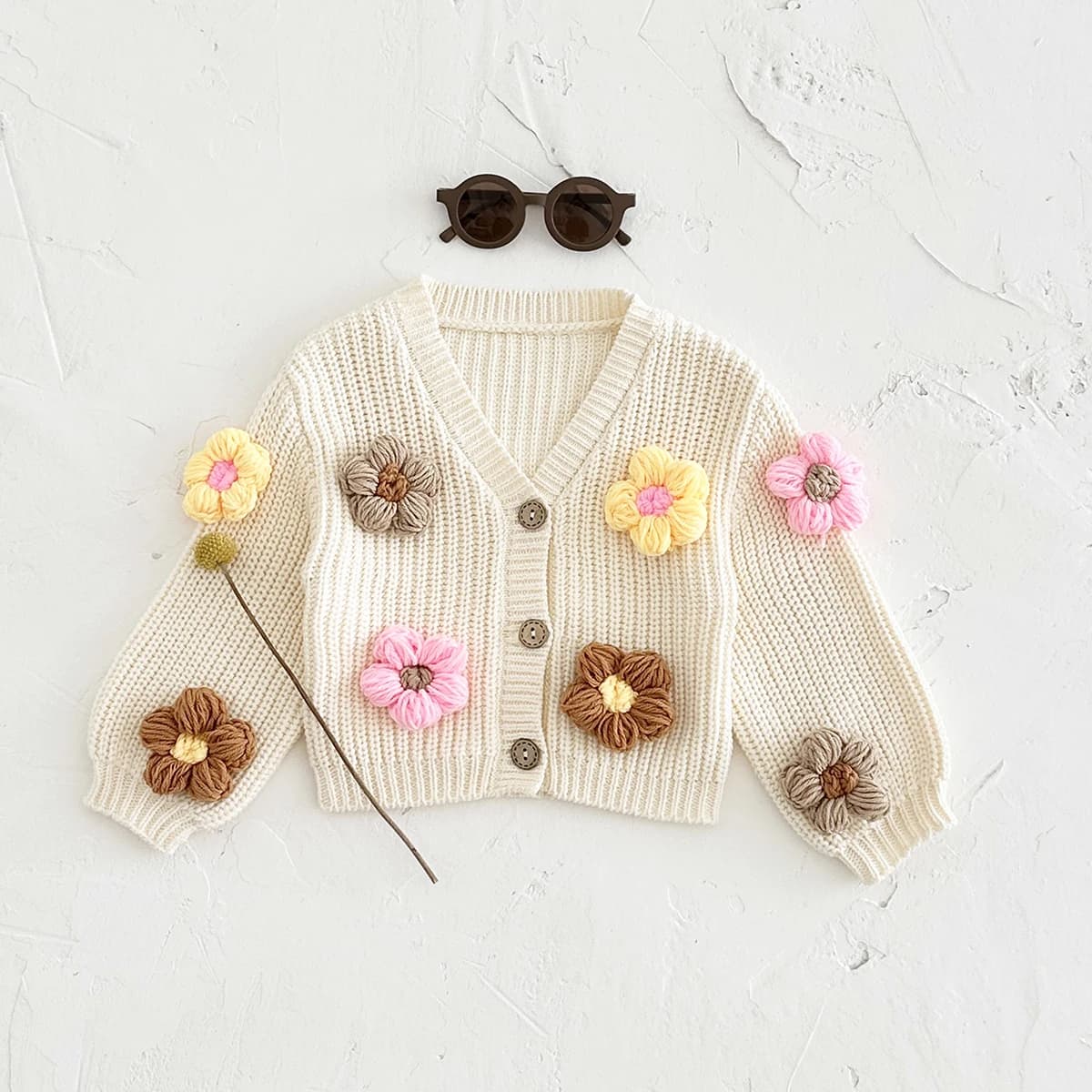 Bébé Cardigan pull automne hiver bébé hauts mode tricot manteaux à manches longues fleur à la main n