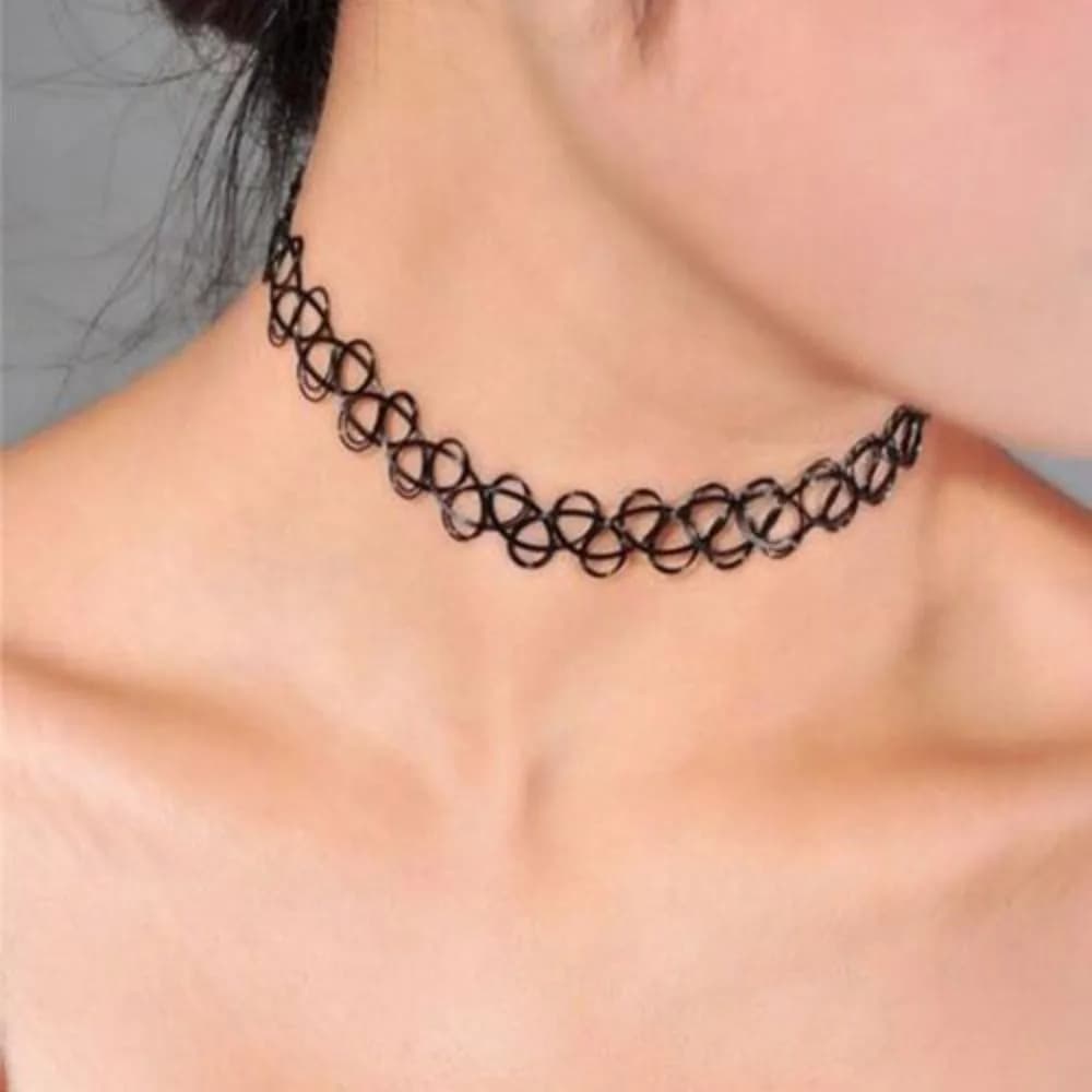 Collier ras du cou en fil de poisson tressé, bijoux gothiques, rétro, vintage, élastique, tatouage, 