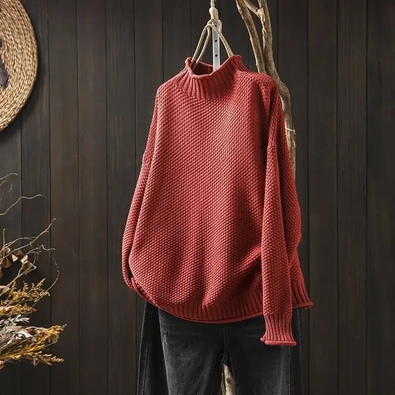 Pull pull femmes 2025 automne hiver pull décontracté col mi-haut couleur unie Vintage haut en tricot