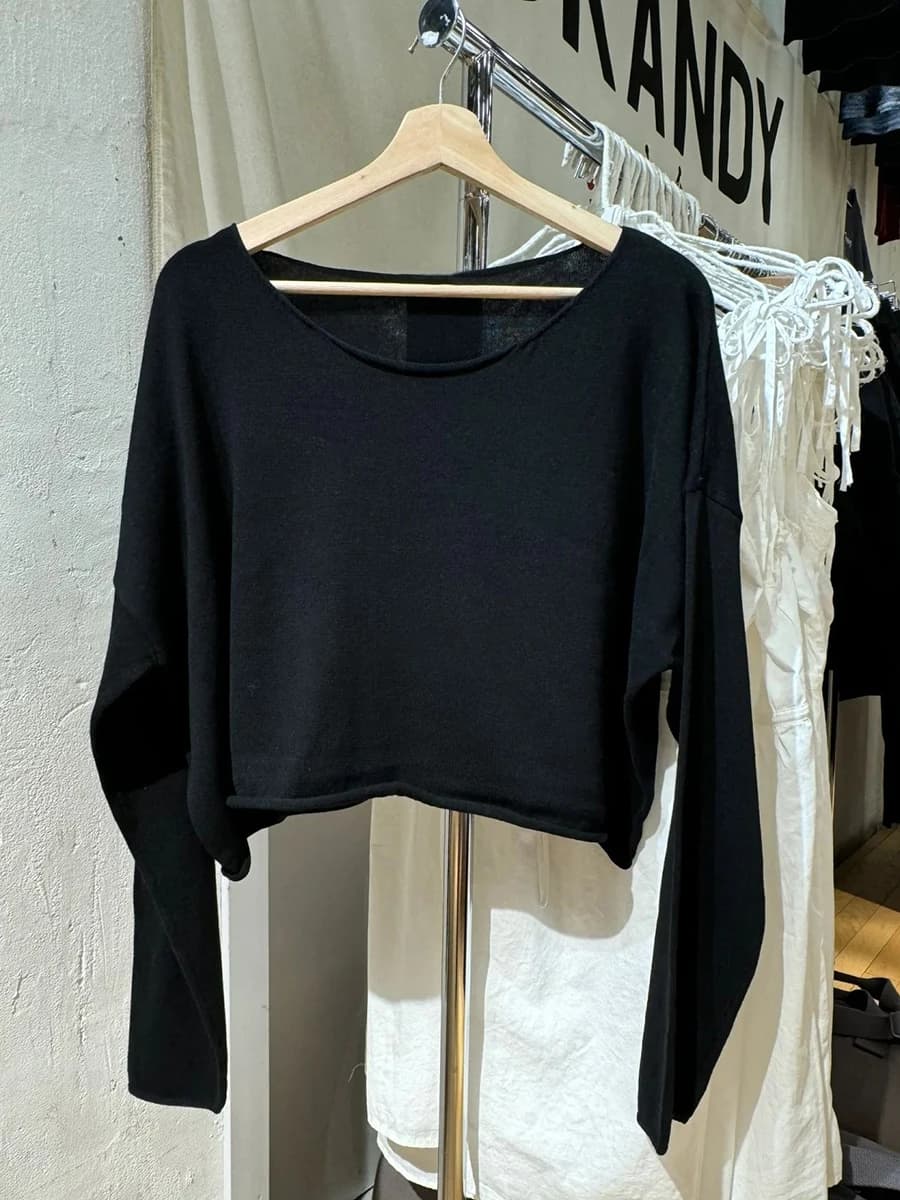 Pull court tricoté noir pour femme, automne, ourlet brut, encolure dégagée, manches longues, pull re