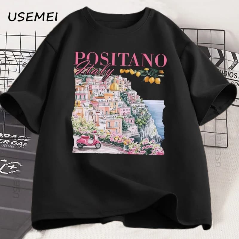 Positano italie T-Shirt Vintage italien T-Shirt surdimensionné mignon femmes graphique T-Shirt rétro