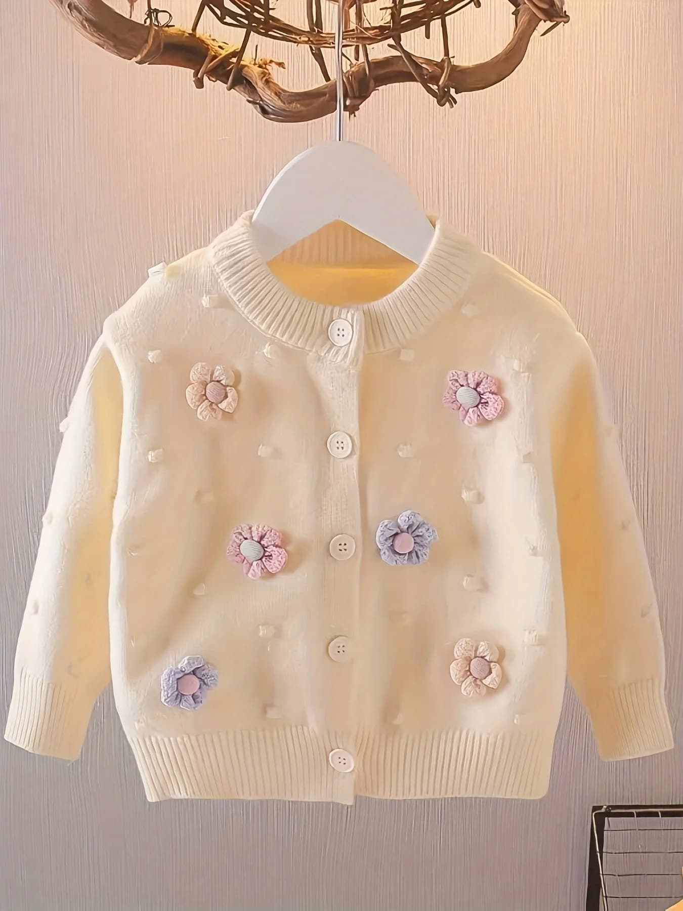 Pull Cardigan à fleurs tridimensionnelles brodées pour filles, veste tricotée confortable, douce et 