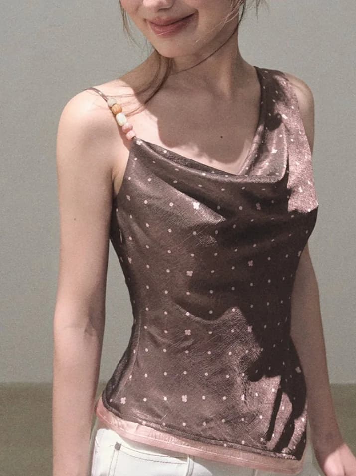 2026 Gilet asymétrique à épaule inclinée avec bretelles réglables et imprimé à pois, style gilet de 