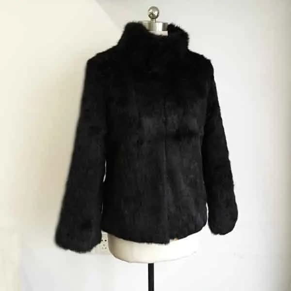 Col Mandarin Style Design femmes 100% réel manteau de fourrure de lapin 2024 nouveauté pardessus de 