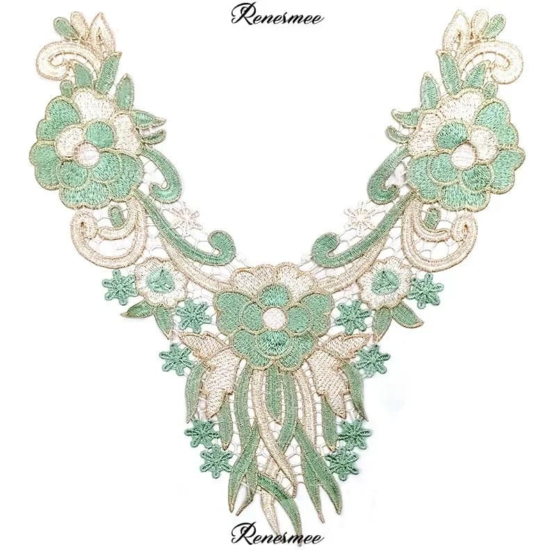 1 pièce Col brodé en polyester avec motif floral en fil doré, Corsage ajouré, Patch en dentelle DIY 