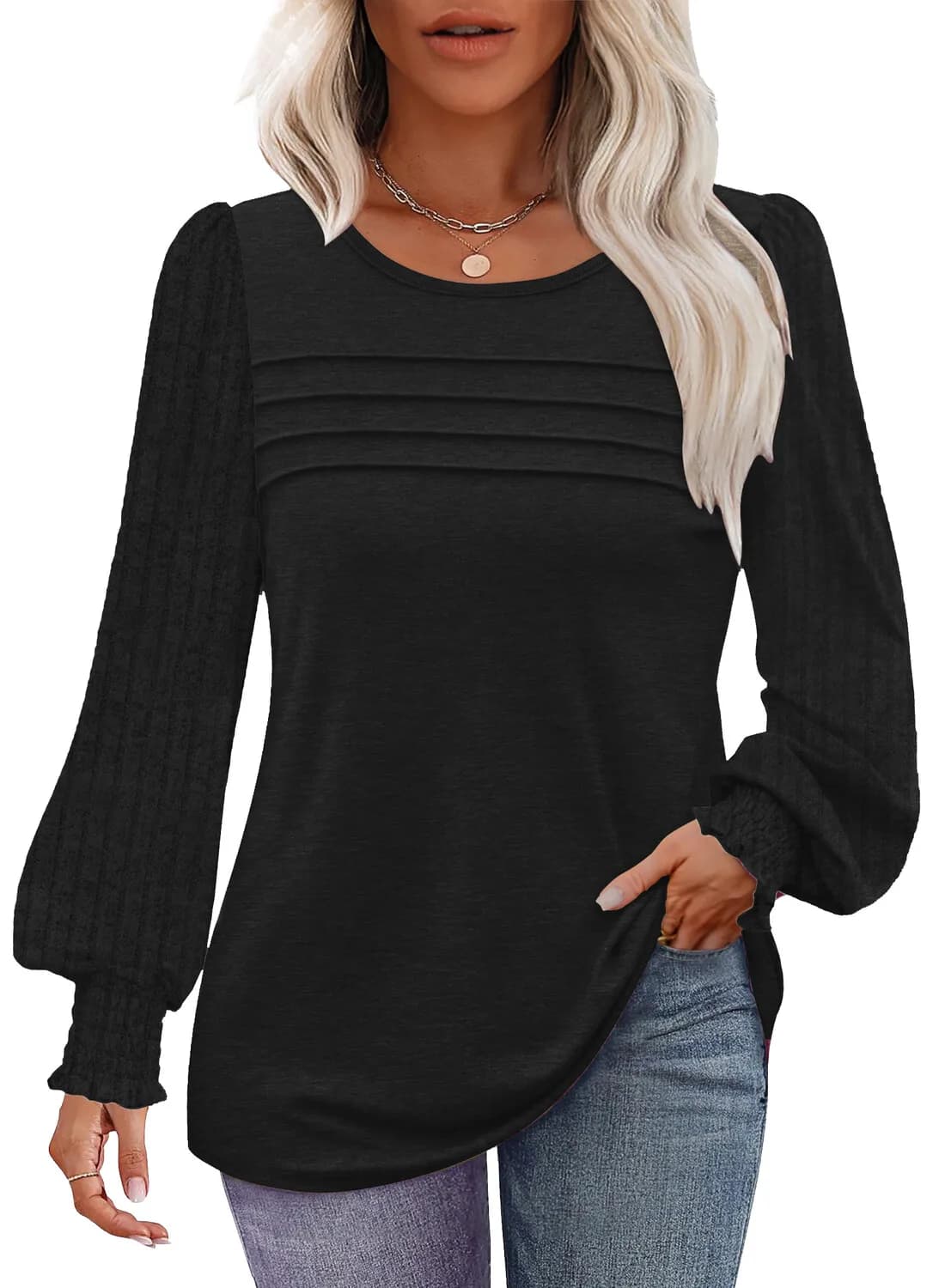 T-shirt manches longues col rond femme, décontracté, couleur unie, chemisiers d'automne, 2025