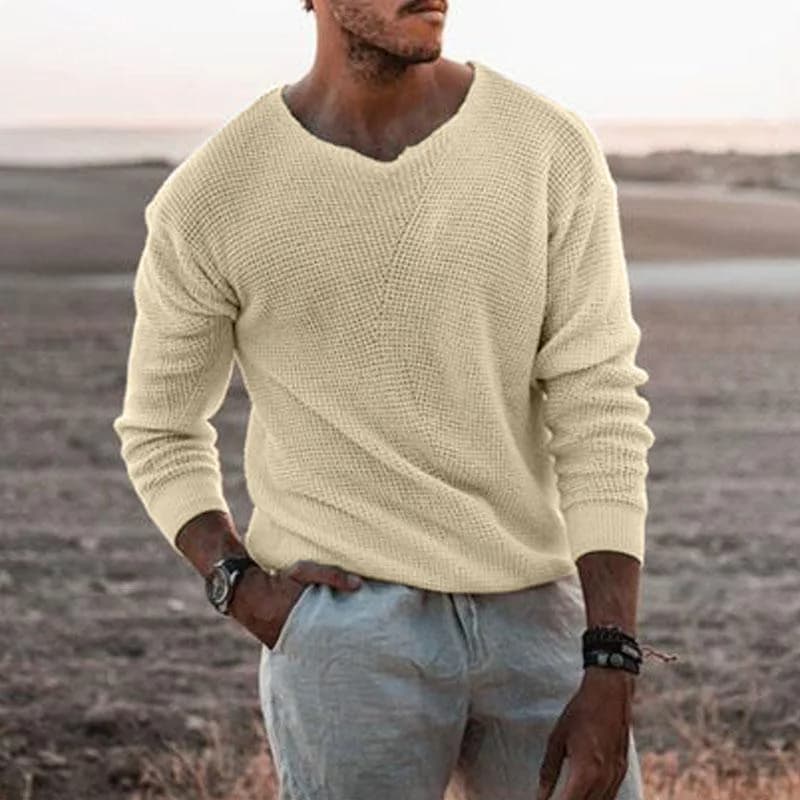 Pull tricoté pour hommes, mode européenne et américaine, pull ample décontracté, col en v, manches l