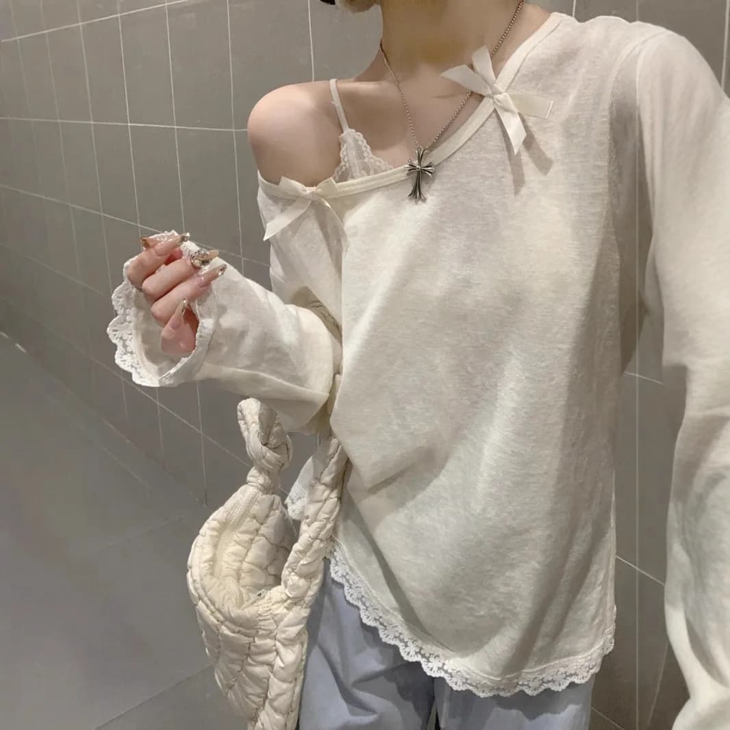 T-shirt à manches longues pour femmes, col incliné, avec nœud, protection solaire, nouveau Style cor