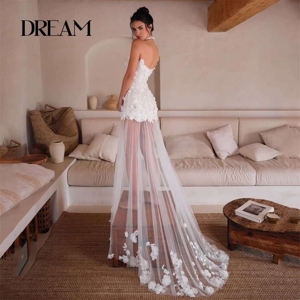DREAM dentelle appliqué a-ligne robe De mariée 2025 col bateau sans manches dos ouvert fleurs robe D