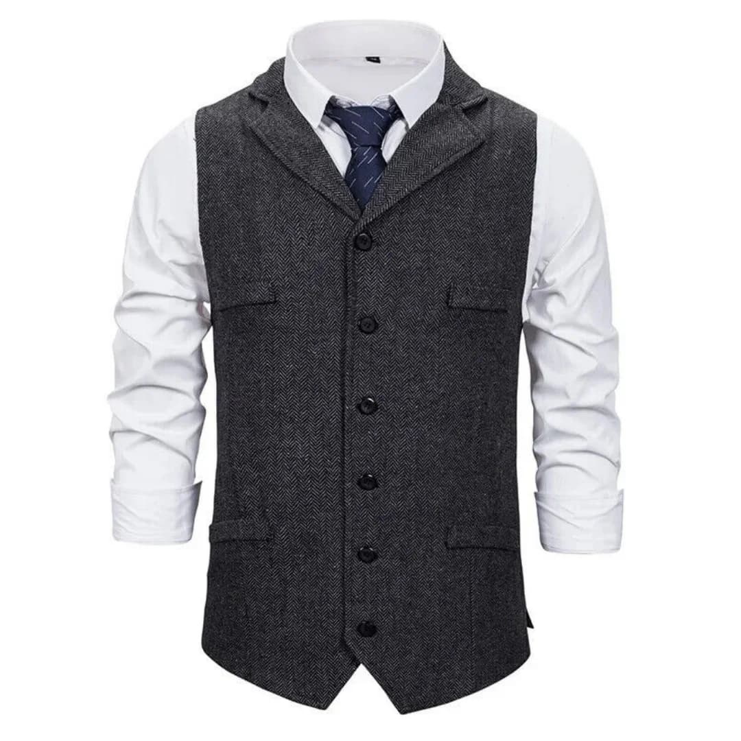 Hommes gilet noir chevrons bouton unique avec revers gilet pour mariage Banquet affaires bureau trav