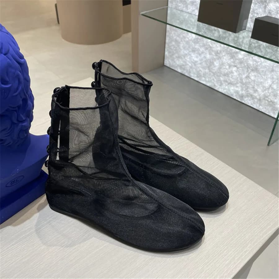 Bottines d'été en maille de styliste pour femmes, bottines plates respirantes, chaussures blanches d