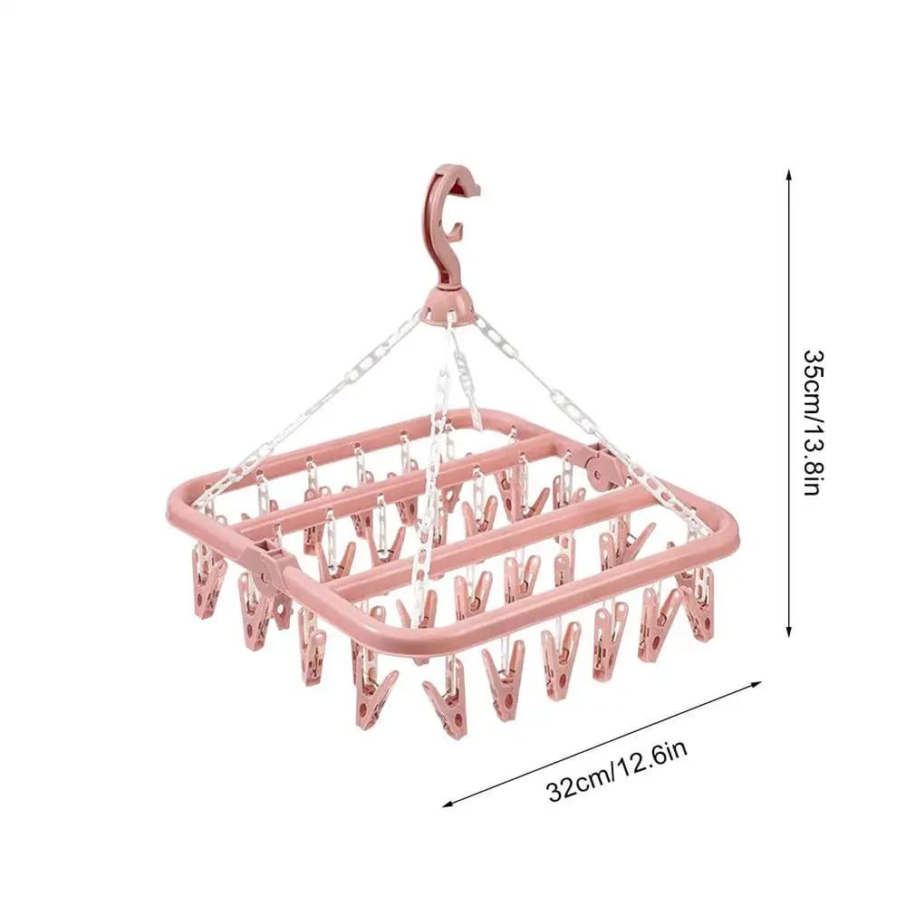 Séchoir à sous-vêtements avec 32 pinces pivotantes anti-vent pour serviettes, chaussettes, sous-vête