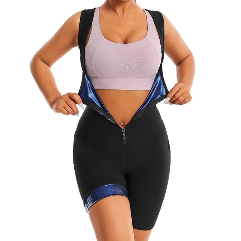 Femmes Sauna Sweat Body une pièce fermeture éclair combinaison Shapewear taille formateur Compressio