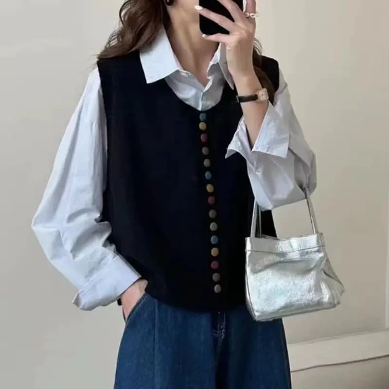 Gilet pull sans manches en tricot coloré à boutons pour femme, nouvelle collection printemps-automne