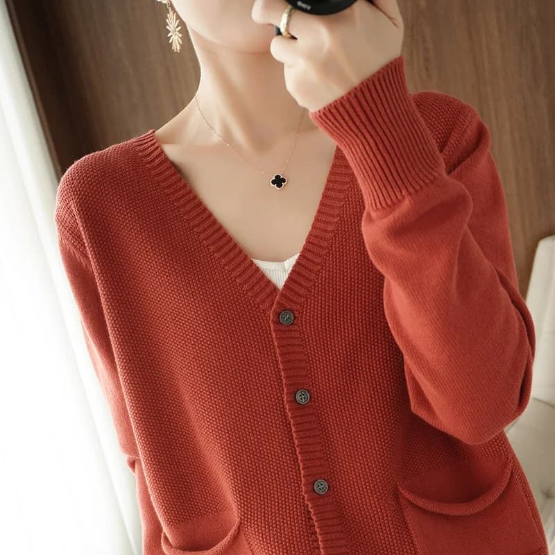 YTFidio 100% coton femmes col en v Cardigan avec poche solide décontracté ample conçu vêtements d'ex