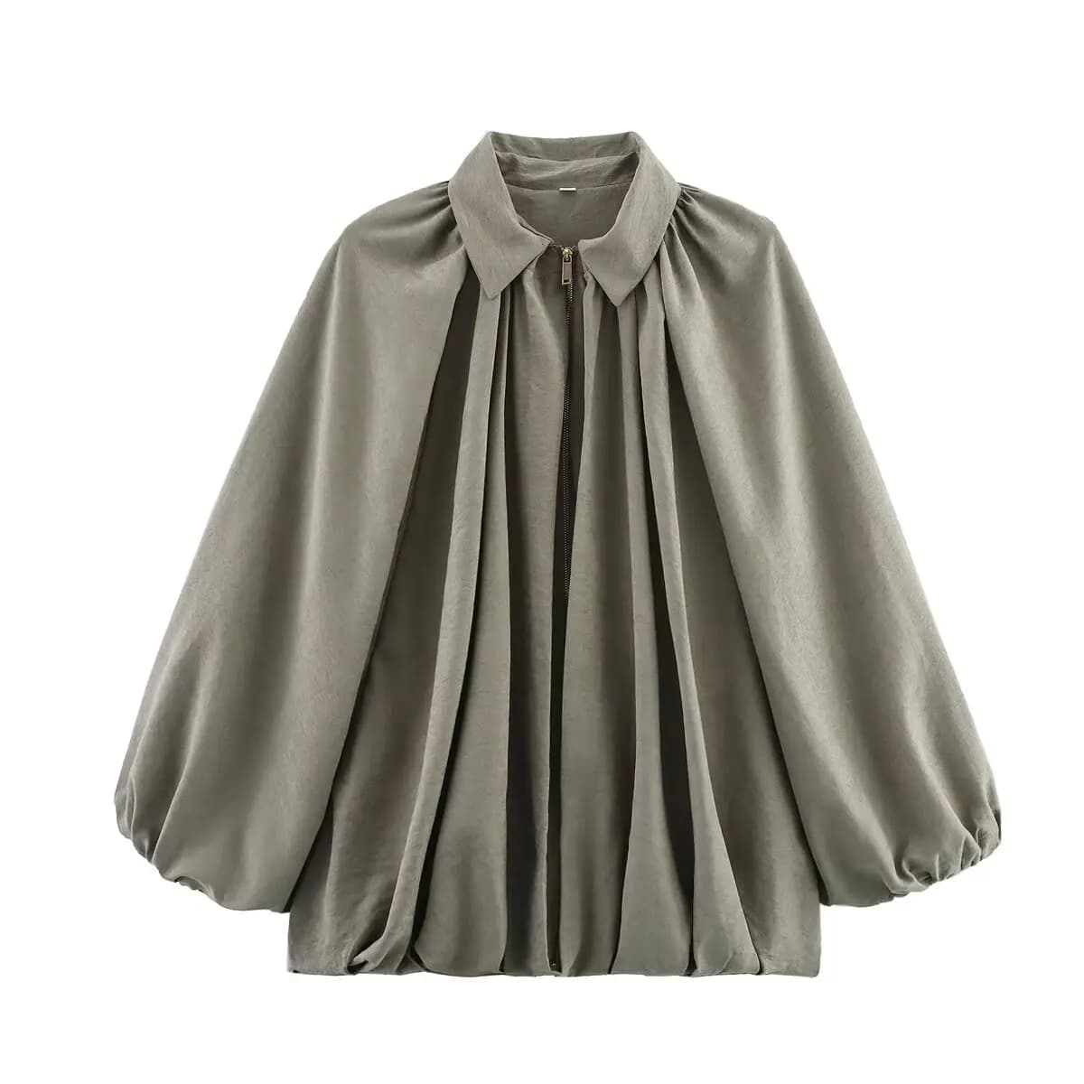 Vestes à manches bouffantes pour femme, blouson bombardier plissé, vêtements d'extérieur, haut Vinta