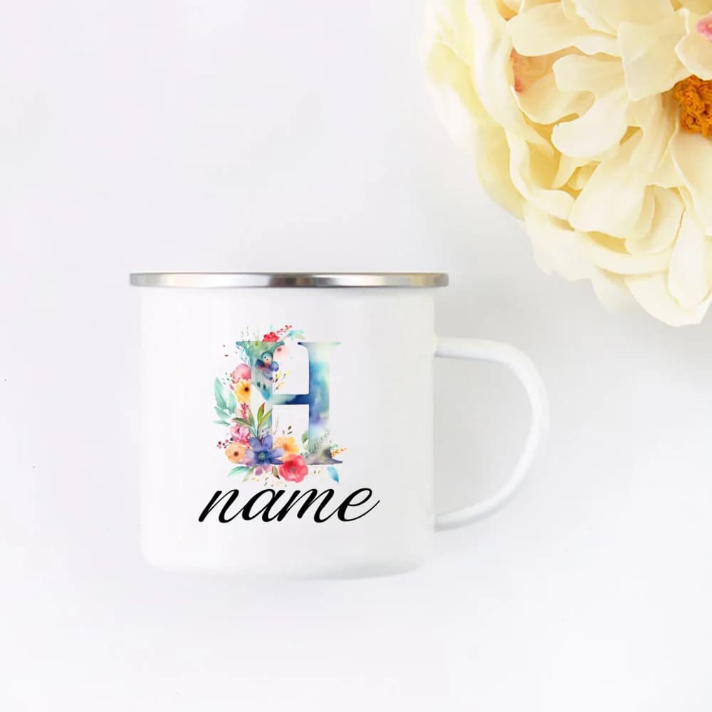 Tasse personnalisée avec nom initial floral, thé, café, chocolat chaud, mariée, demoiselle d'honneur