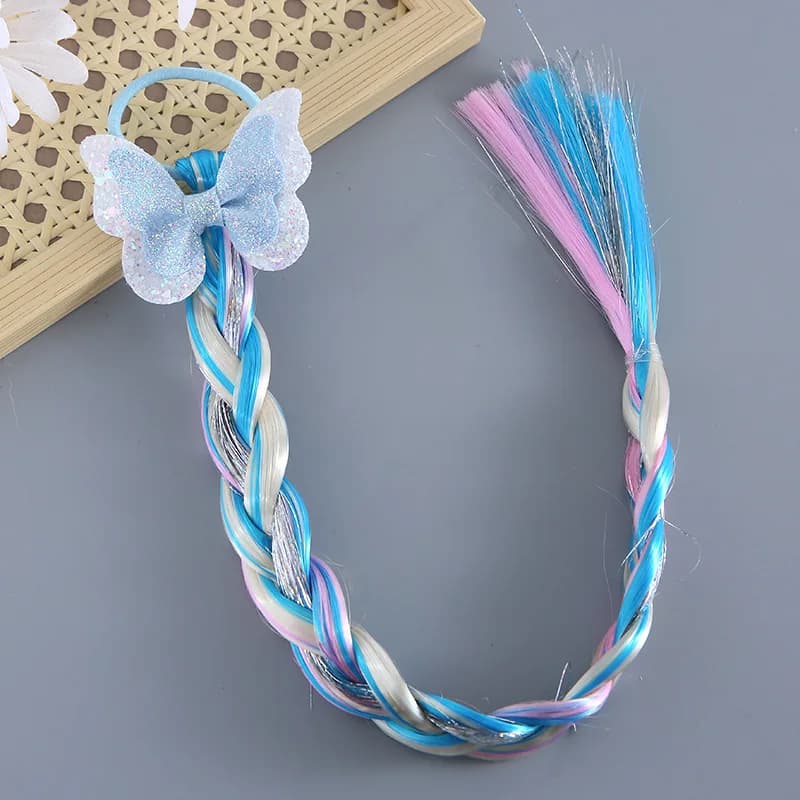 Perruque arc-en-ciel pour petites filles, tresses longues, accessoires de cheveux pour enfants, band