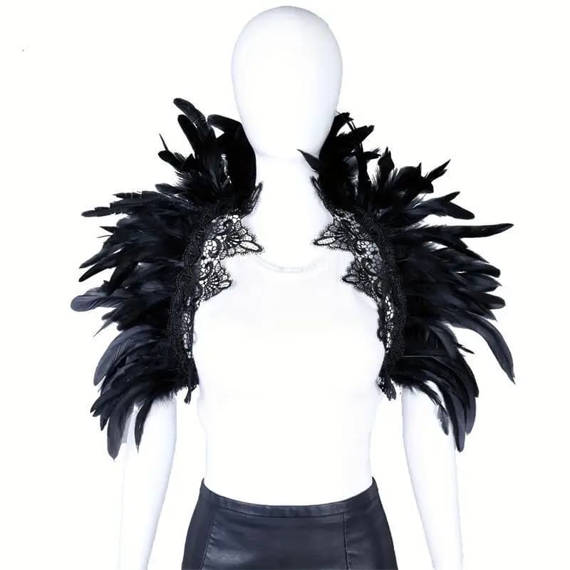 Châle gothique en dentelle et plumes Steampunk, Vintage, glamour, faux col à ailes, pour Halloween, 