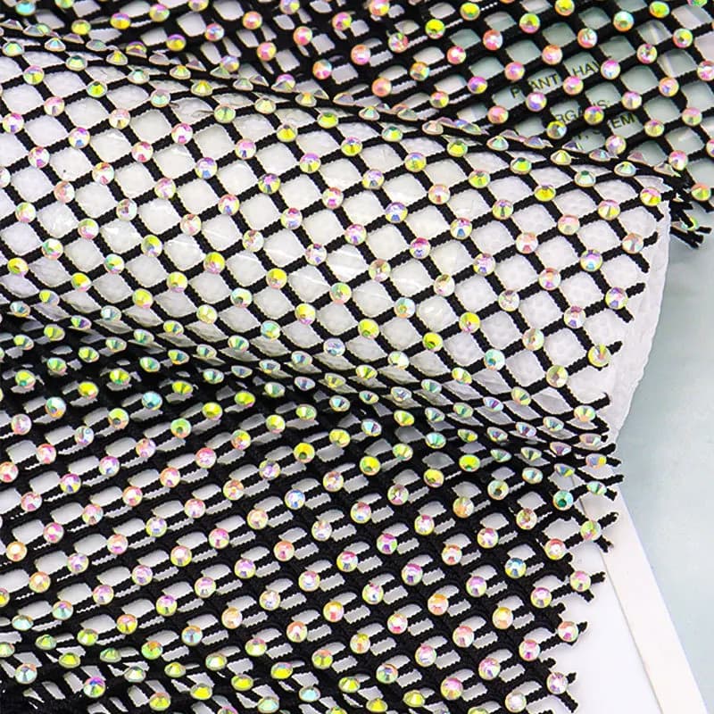 5 Yards de Tissu en Maille Strass Scintillant et Extensible, Tissu Creux en Cristal Brillant pour DI