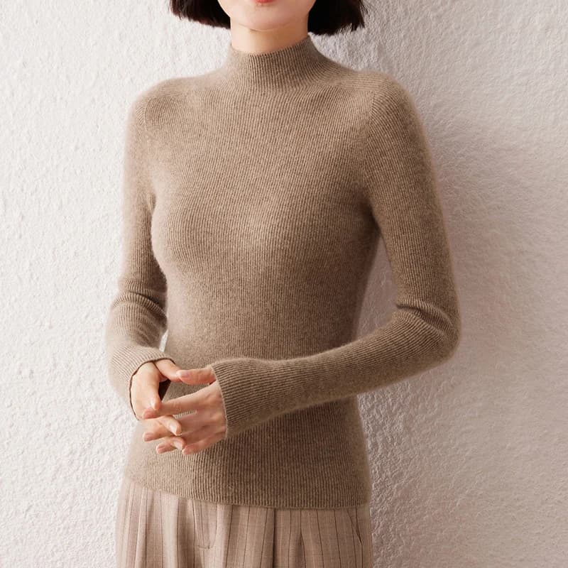 Nouveau pull pour femme en cachemire pur à 100 %, col montant, tricoté, version coréenne, coupe ajus