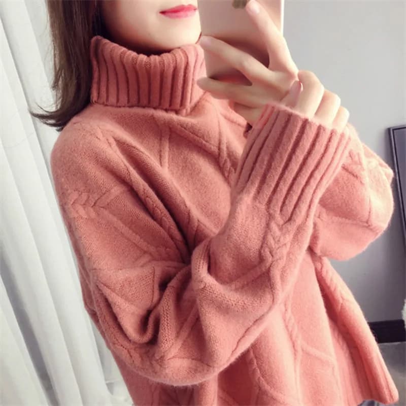 Épaissir chaud col haut Pull pour femmes pulls décontracté automne hiver Pull Femme ample sommets tr