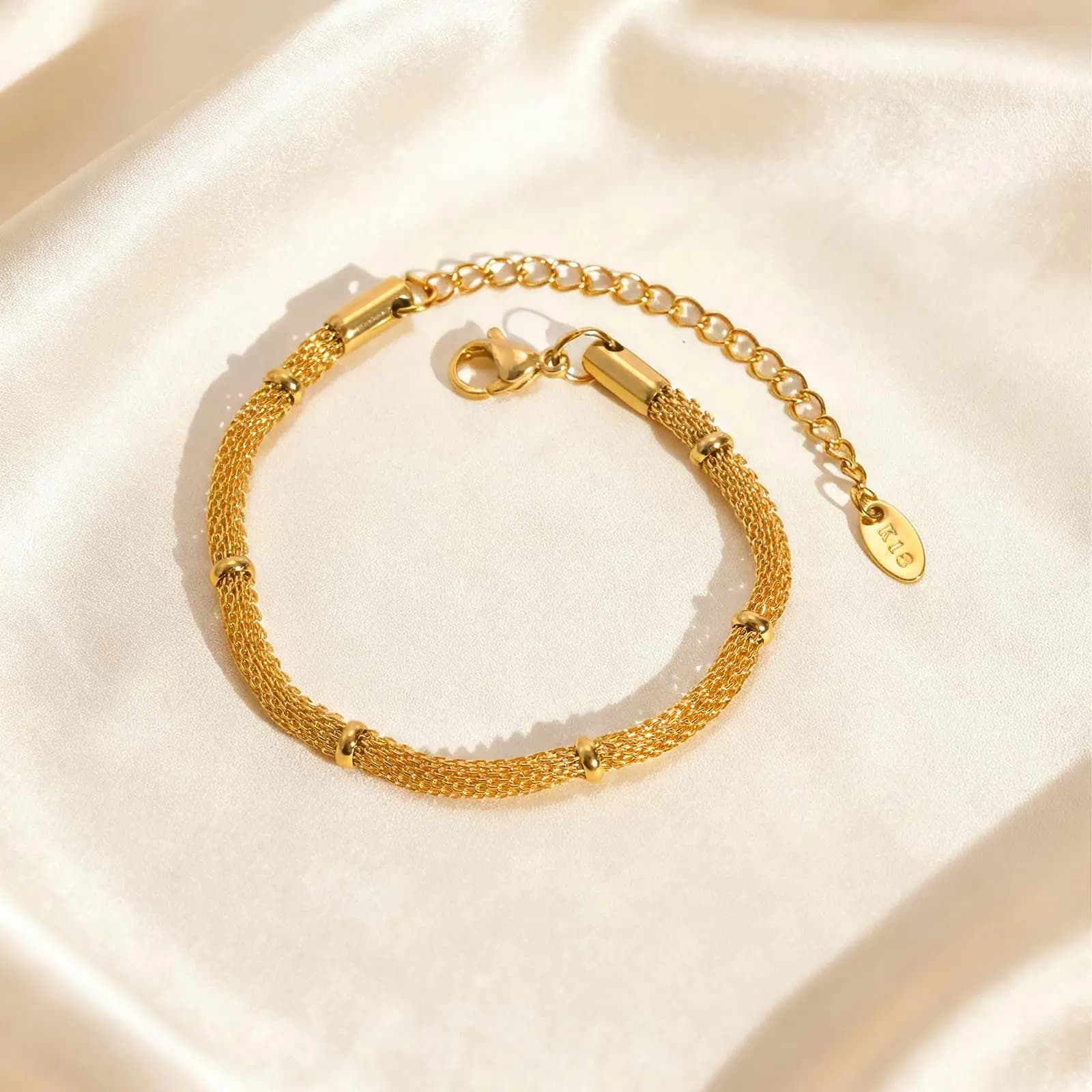 Bracelet chaîne de perles en maille d'acier inoxydable pour femmes, Bracelets imperméables plaqués o