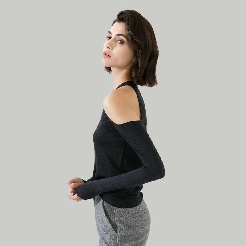Pull 1612 Laine à Épaules Dénudées pour Femme, Haut Fin, Vêtements de Luxe, Automne, Everths, 100%