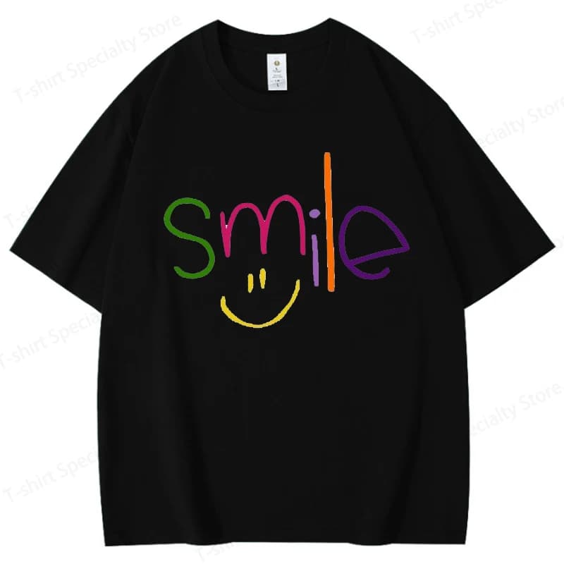 T-shirt pour femme en coton 100 %, col rond, confortable à porter, avec un imprimé de lettres souria