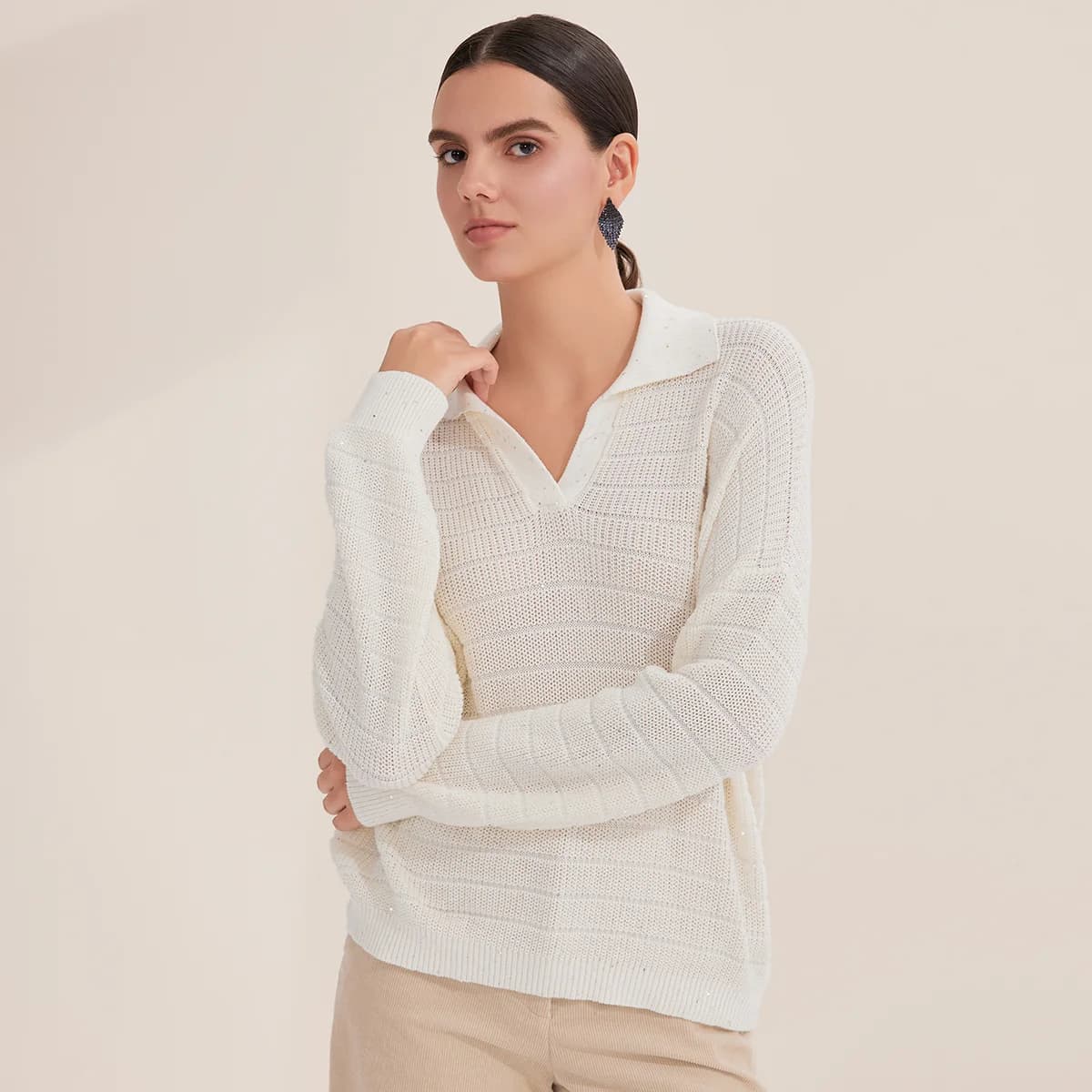 BY4521234 pull en tricot col en v pour femme pull à manches longues col en v automne, 100% coton