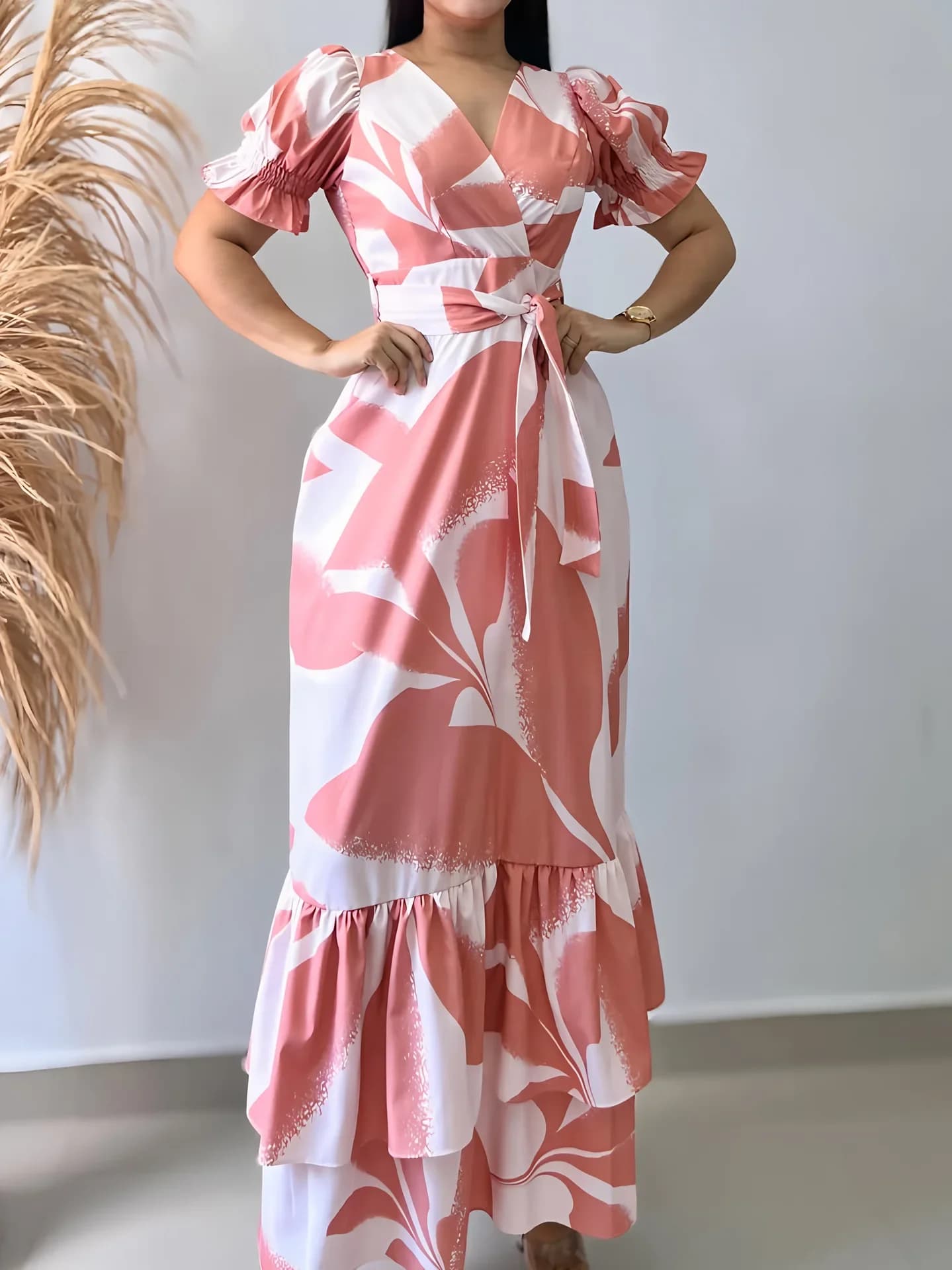 Robe longue femmes robes une ligne robes imprimer décontracté col en V à manches courtes élégant mar