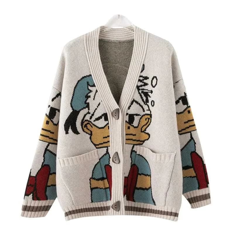 Pull Jacquard Donald Duck Disney pour femmes, motifs de dessins animés, Cardigan tricoté ample, haut