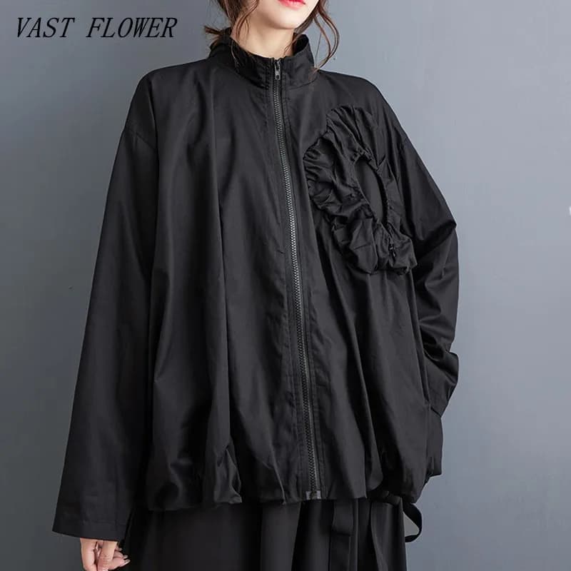 Vestes oversize vintage en coton noir pour femmes, décontractées et amples, pour le printemps et l'a