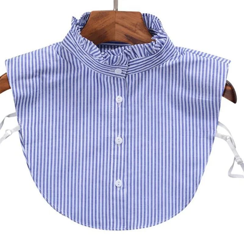 Col faux en jean vintage pour femme, détachable, à rayures, style demi-chemise, avec volants et reve