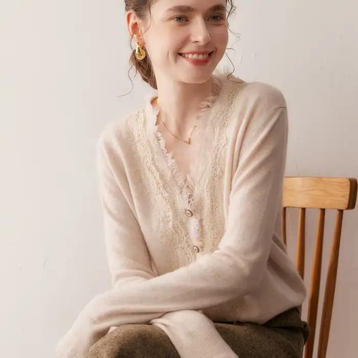 Cardigan en cachemire pur 100% décontracté avec col en V pour femmes, automne et hiver, à offrir pour occasions spéciales
