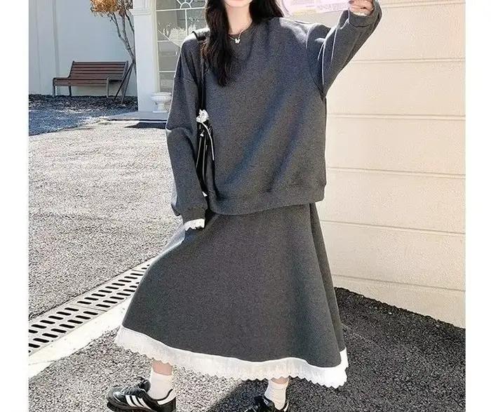 Ensemble jupe et pull gris pour femme, nouvelle collection automne-hiver 2026, ensemble une pièce po