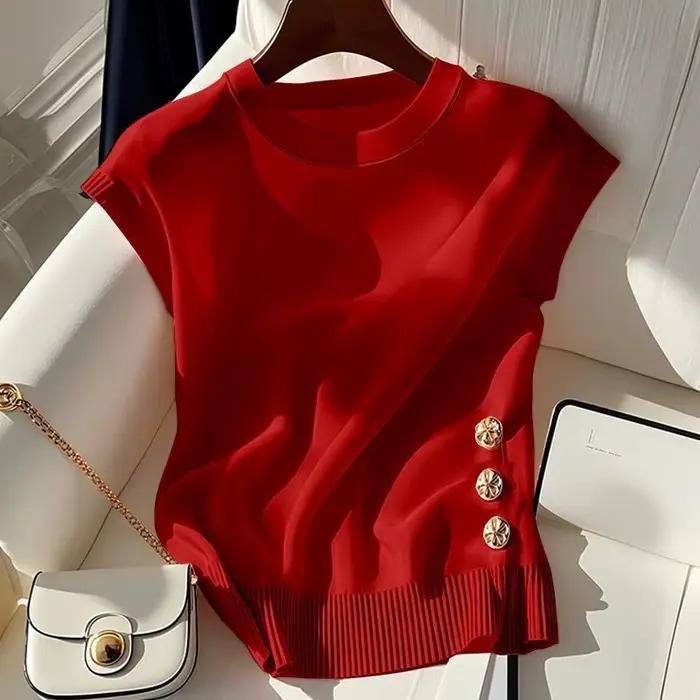 Nouveau pull d'été à col rond pour femme, décontracté, chic, confortable, élégant, sans manches, en 